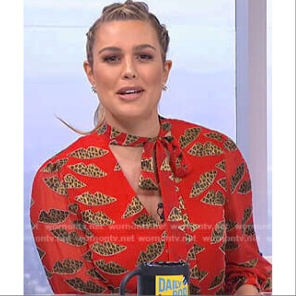 Alice + Olivia ‘Sheila’ Leopard Lips Red Burnout Tie-Neck Top Size XS ASO Kelly - Picture 2 of 16